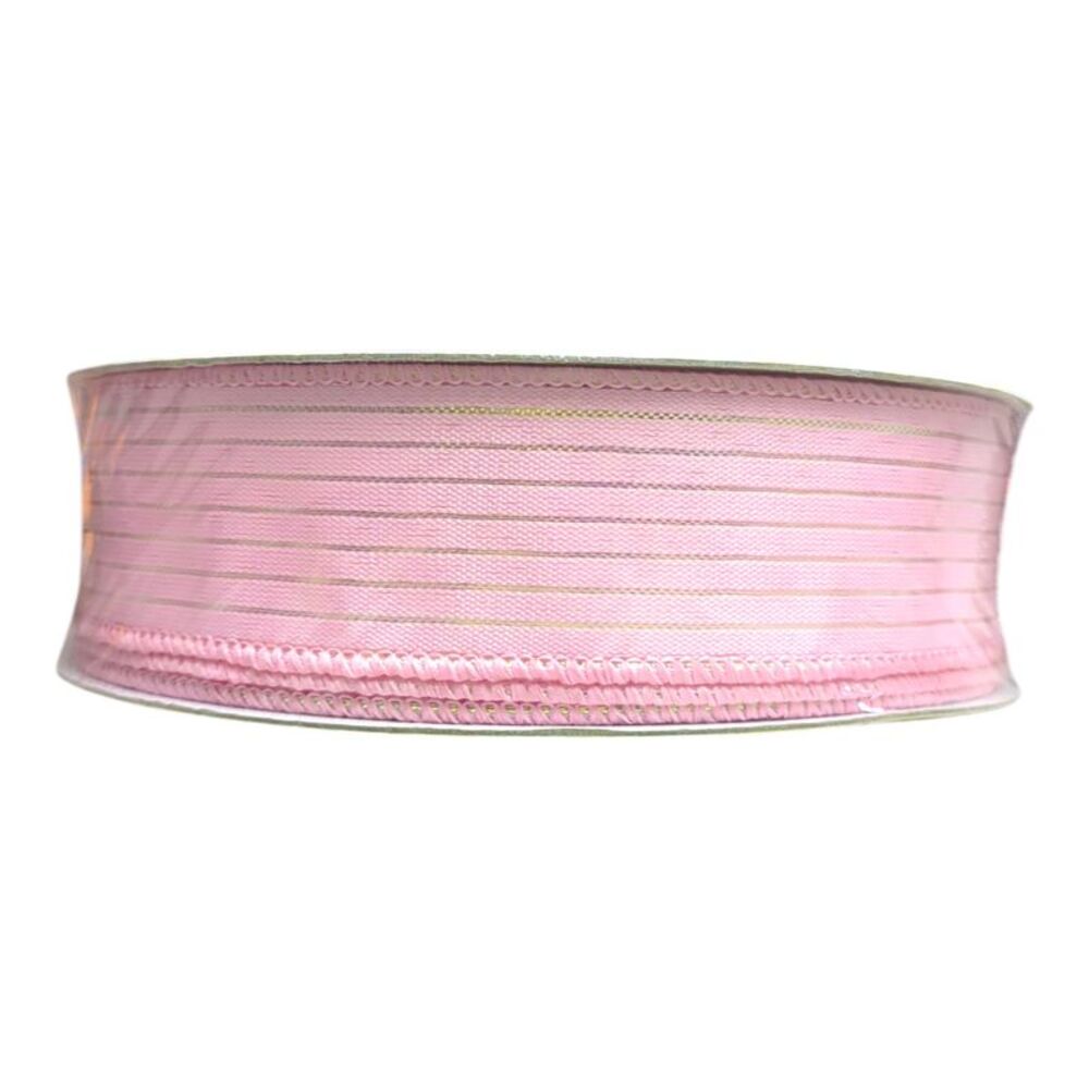 Member's Mark Wired Edge Premium Spring Ribbon, 1.5in Wide x 50yds - Pink Stripe
